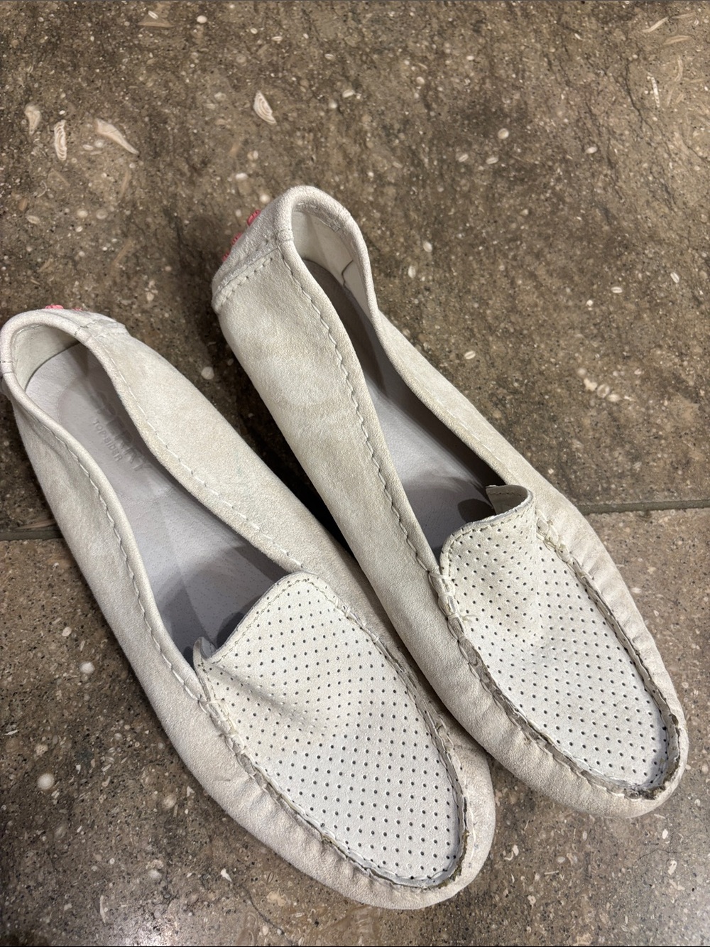 Sperry White Perforated Leather Moccasin Flats, 8.5
